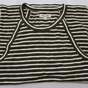 Madewell Olive Green and White Striped Tank
